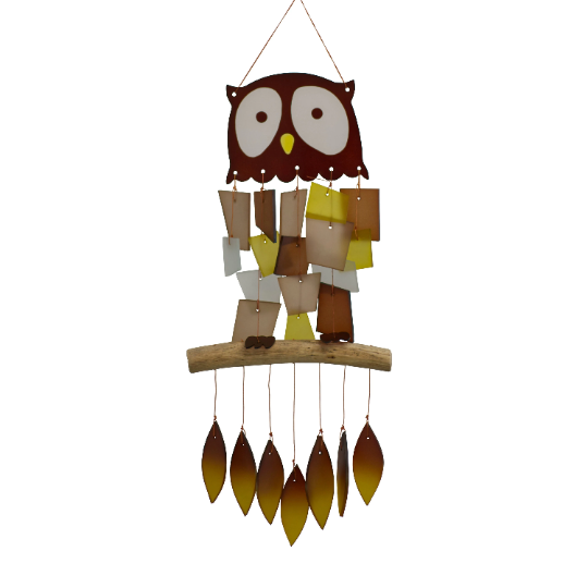 Owl Tumbled Glass Wind Chime