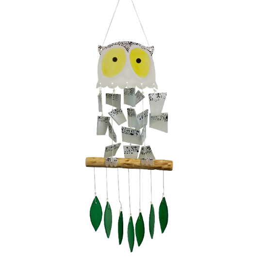 Owl Tumbled Glass Wind Chime