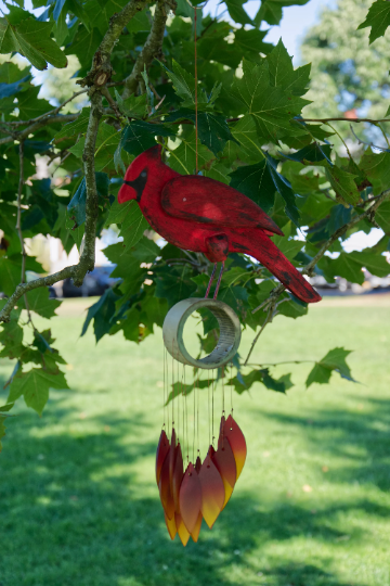 Wooden Cardinal Tumbled Glass Wind Chime