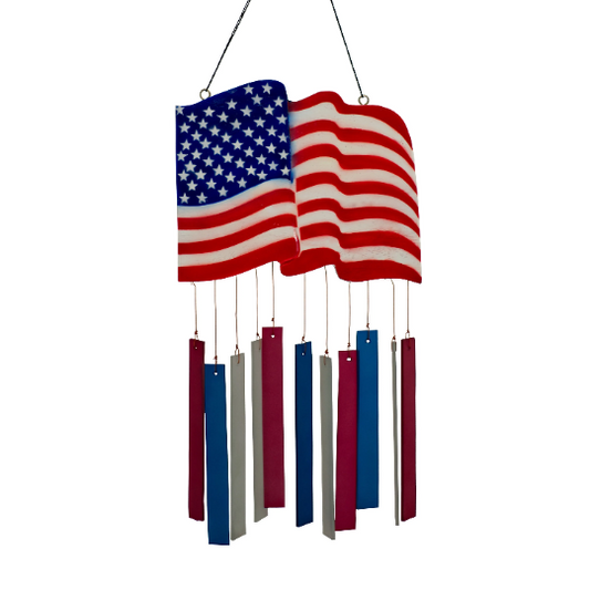 Wooden Waving Flag with Tumbled Glass Wind Chime