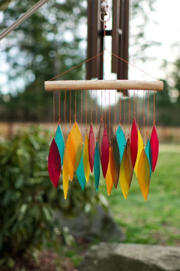 Tumbled Glass Wind Chime - Leaf Design