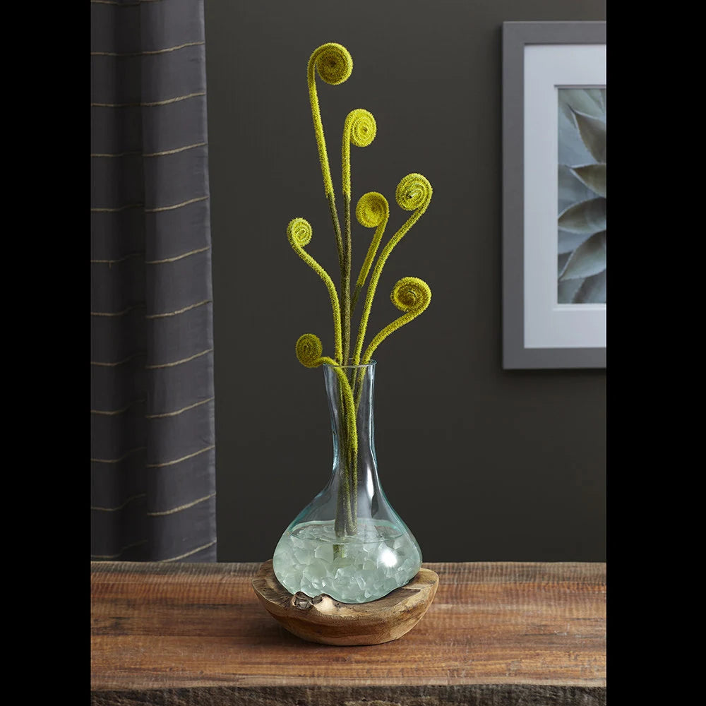 Hand Blown Glass Vase & Decanter on Teak Wood Base