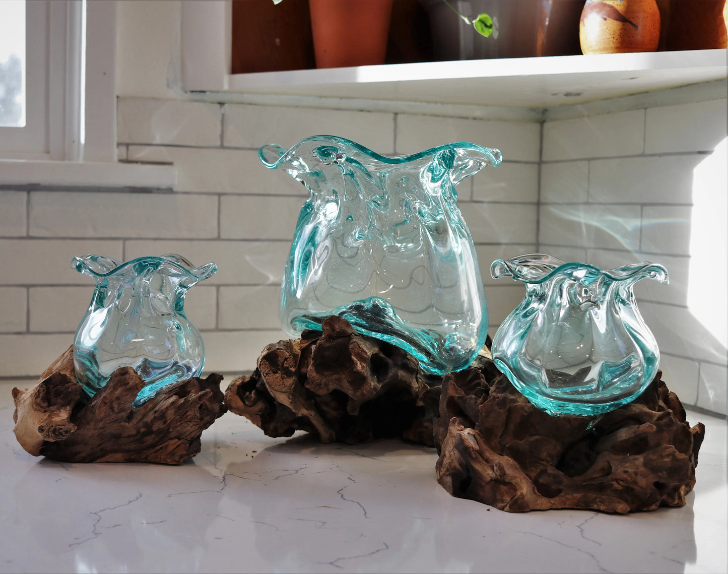 Lotus Glass Vessel on Gamal Root Base