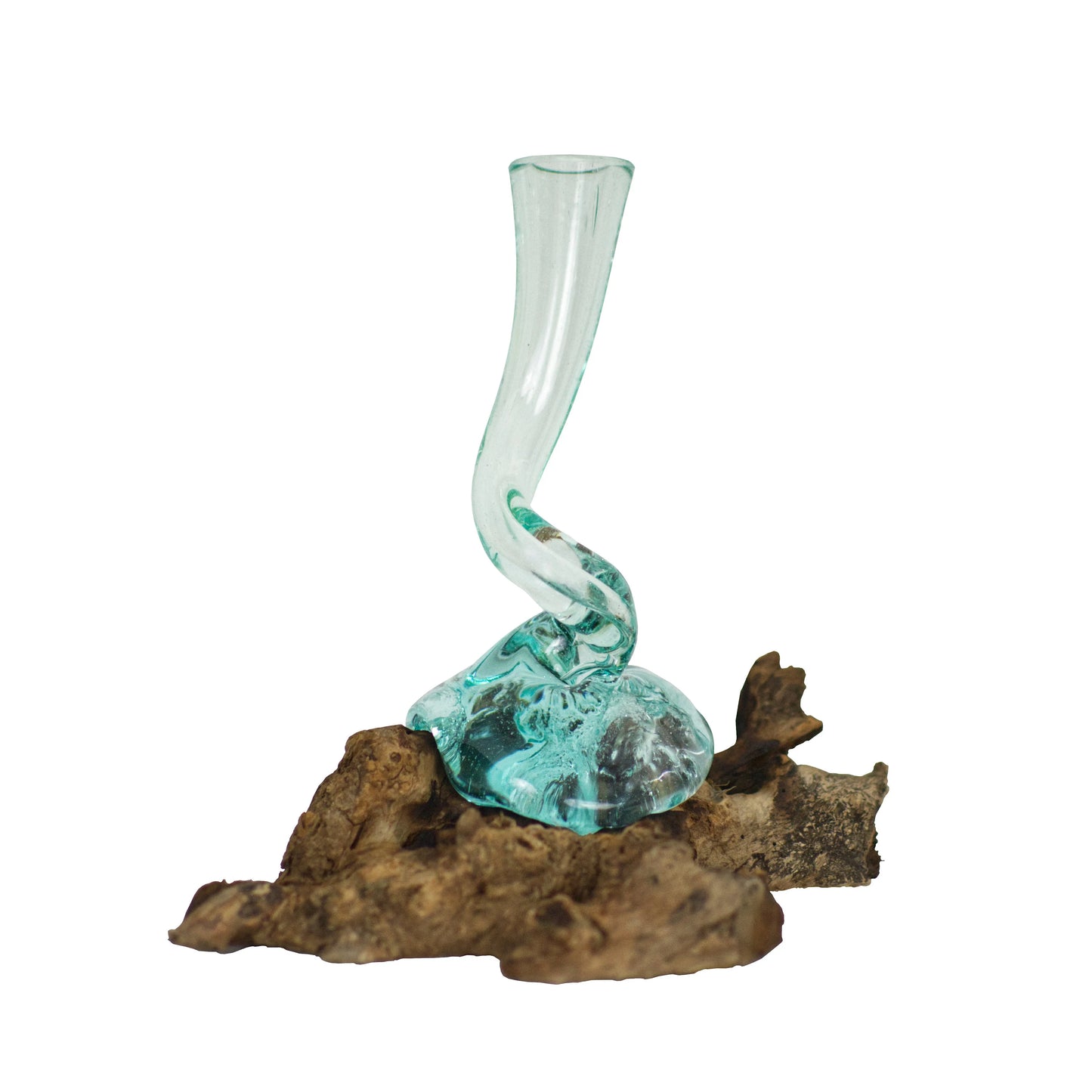 Twisty Molten Glass Skinny Vase on Gamal Root Base