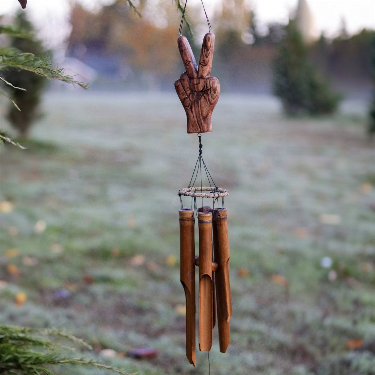 Peace Sign Hand Bamboo Wind Chime