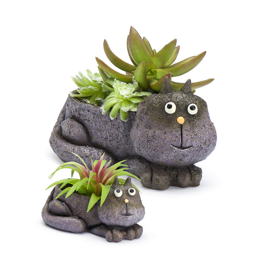 Violet Cat Mom & Baby Planters, Set of 2