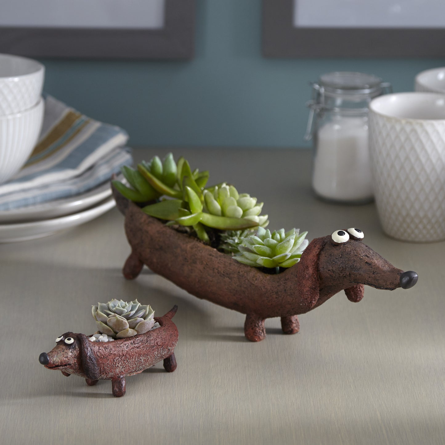 Dachshund Mom & Baby Planters, Set of 2