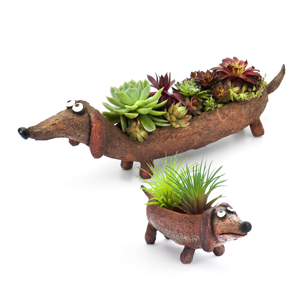 Dachshund Mom & Baby Planters, Set of 2