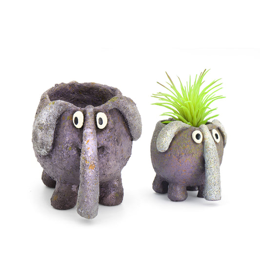 Elephant Mom & Baby Planters, Set of 2