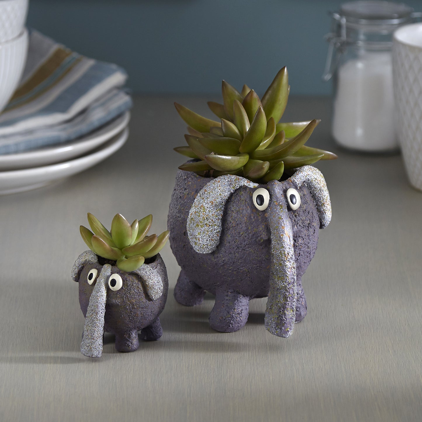 Elephant Mom & Baby Planters, Set of 2