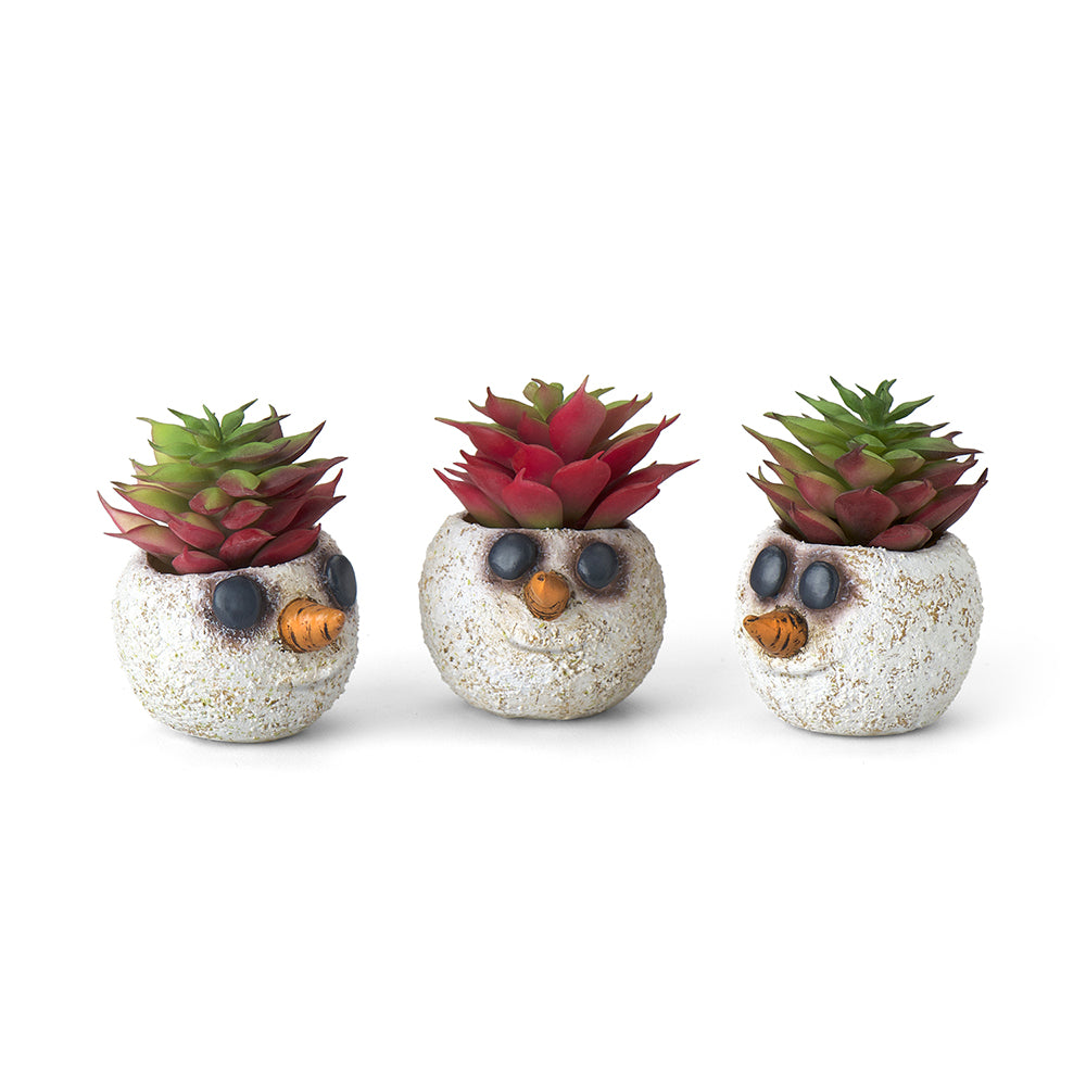 Mini Snowman Head Planters, Set of 3