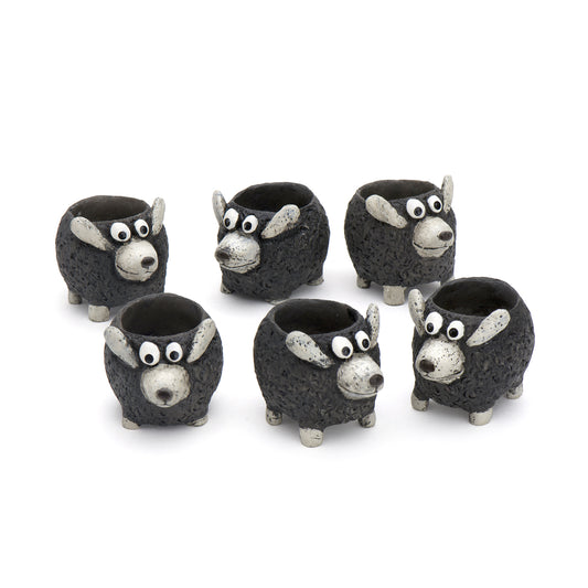 Mini Baby Black Lamb Planters, Set of 6