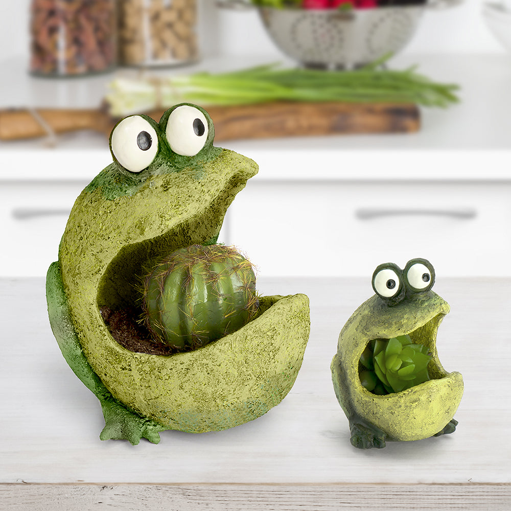 Mom & Baby Gaper Frog Planters, Set of 2